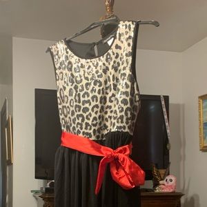 A short black and white leopard print dress